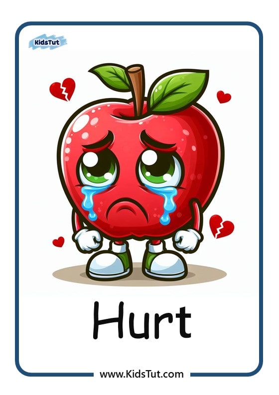 Apple-themed Emotions flashcards for kids