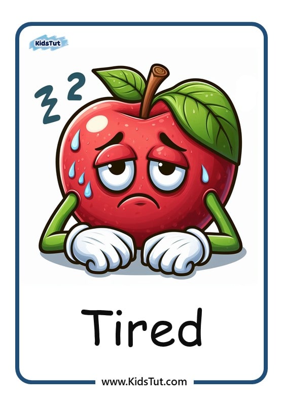 Apple-themed Emotions flashcards for kids