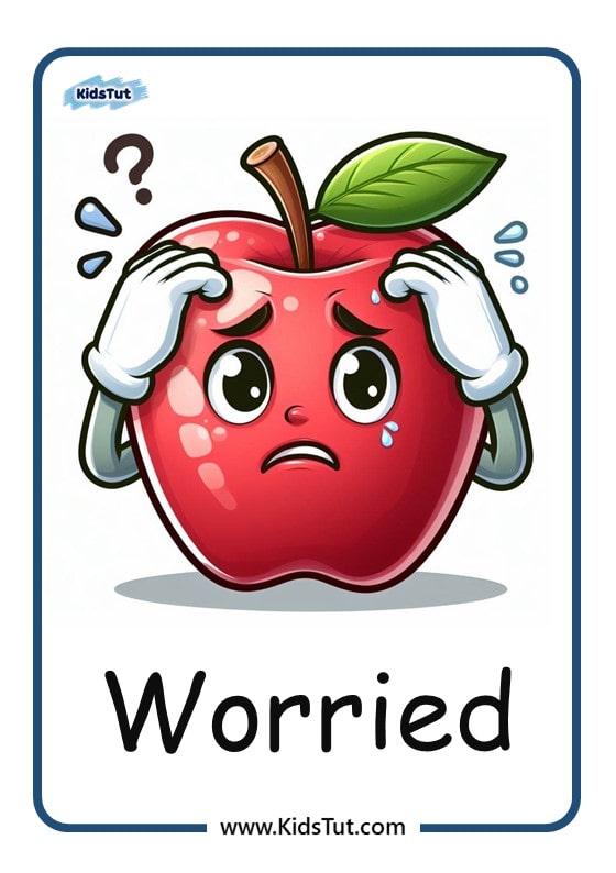 Apple-themed Emotions flashcards for kids