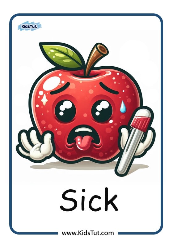 Apple-themed Emotions flashcards for kids