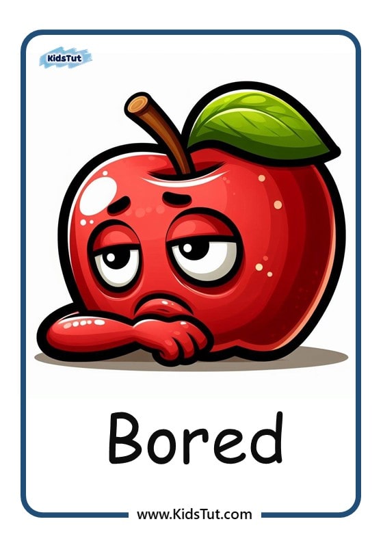 Apple-themed Emotions flashcards for kids