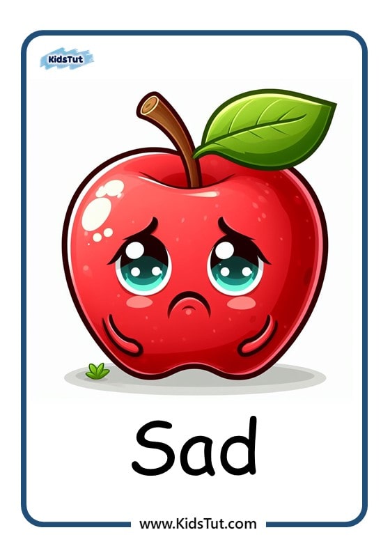 Apple-themed Emotions flashcards for kids