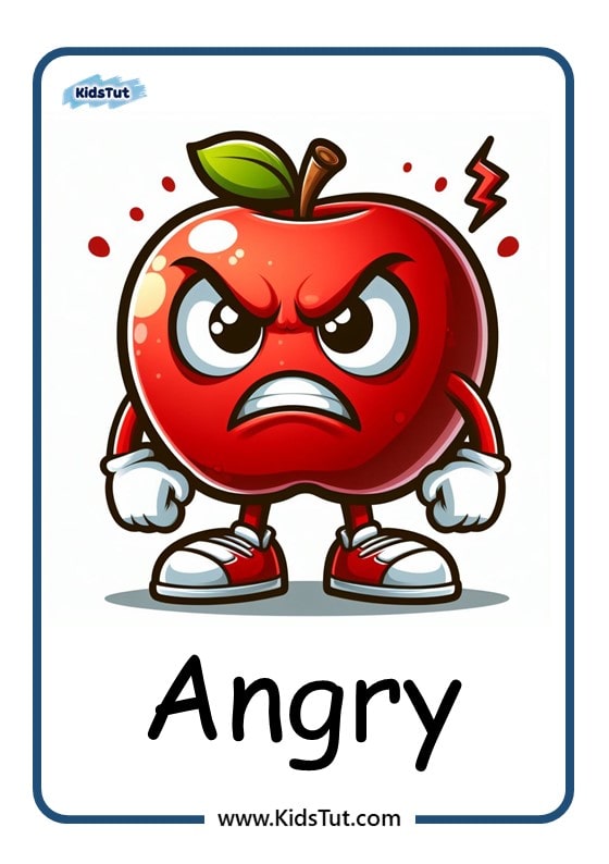 Apple-themed Emotions flashcards for kids