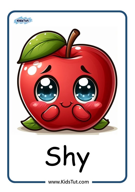 Apple-themed Emotions flashcards for kids