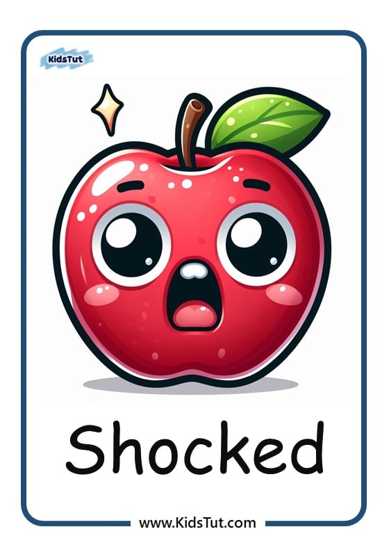 Apple-themed Emotions flashcards for kids