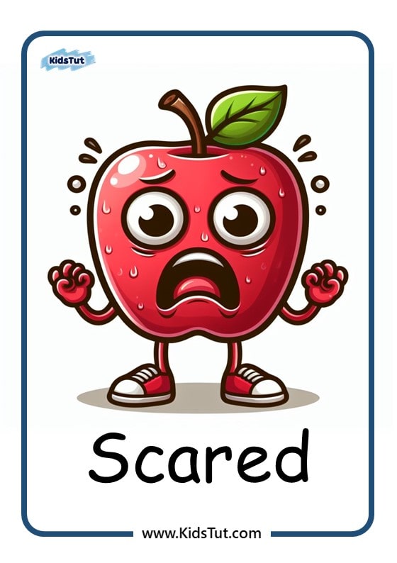 Apple-themed Emotions flashcards for kids