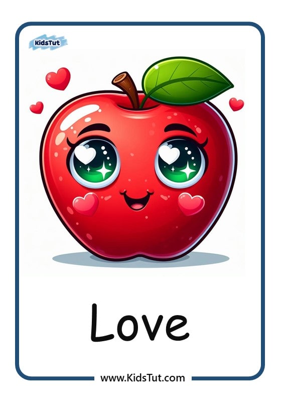 Apple-themed Emotions flashcards for kids