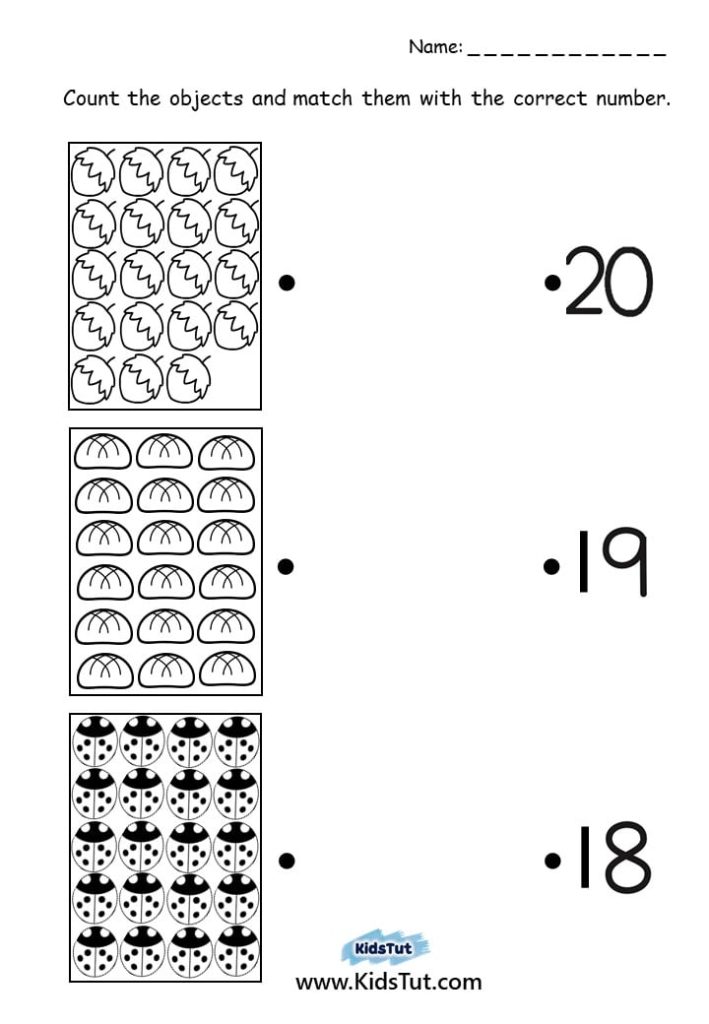 Count and Match worksheets for kids