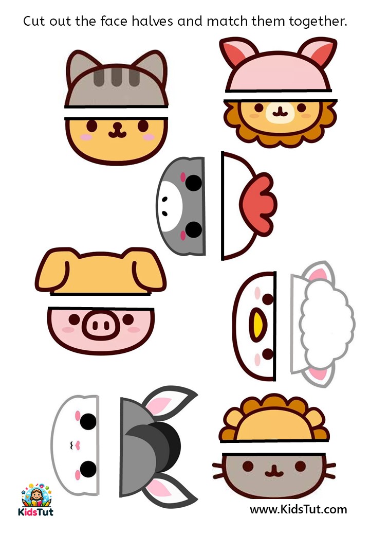 Cut and Paste Face Matching worksheets for kids - KidsTut
