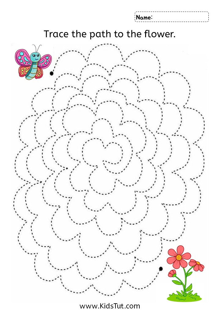 Trace the Path Tracing Worksheets for Kids KidsTut