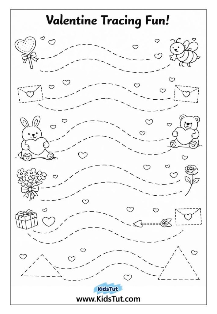 Valentine Tracing Worksheets for Kids to Print