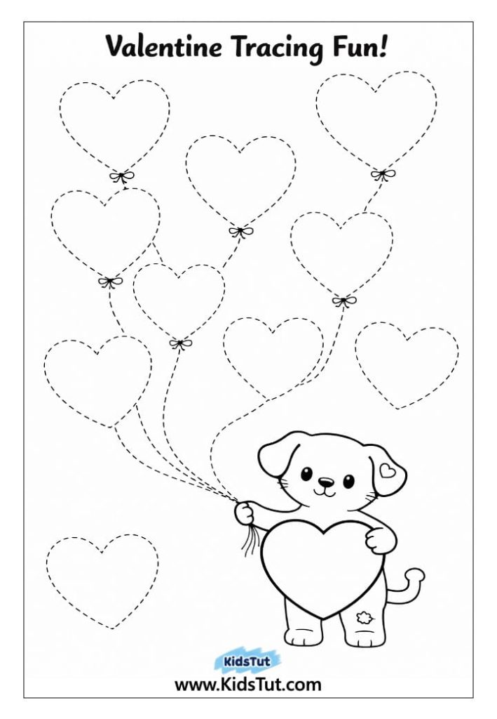 Valentine Tracing Worksheets for Kids to Print