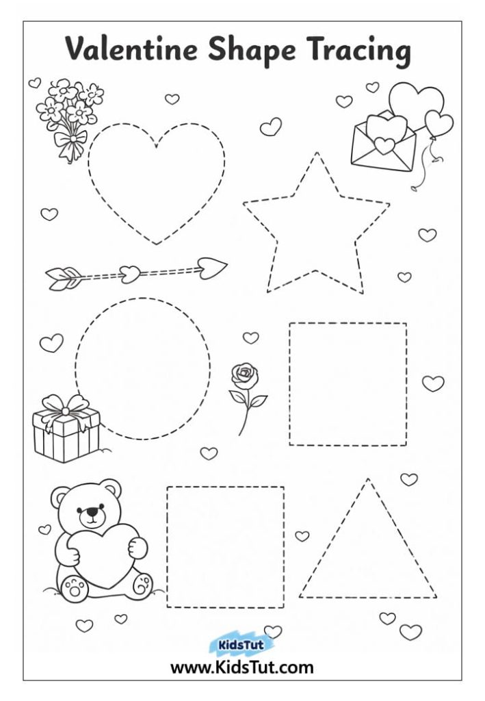 Valentine Tracing Worksheets for Kids to Print