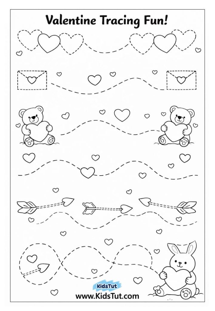 Valentine Tracing Worksheets for Kids to Print