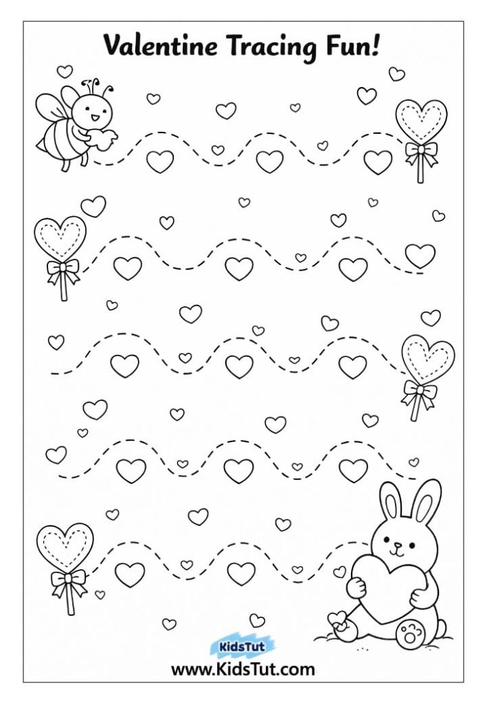 Valentine Tracing Worksheets for Kids to Print