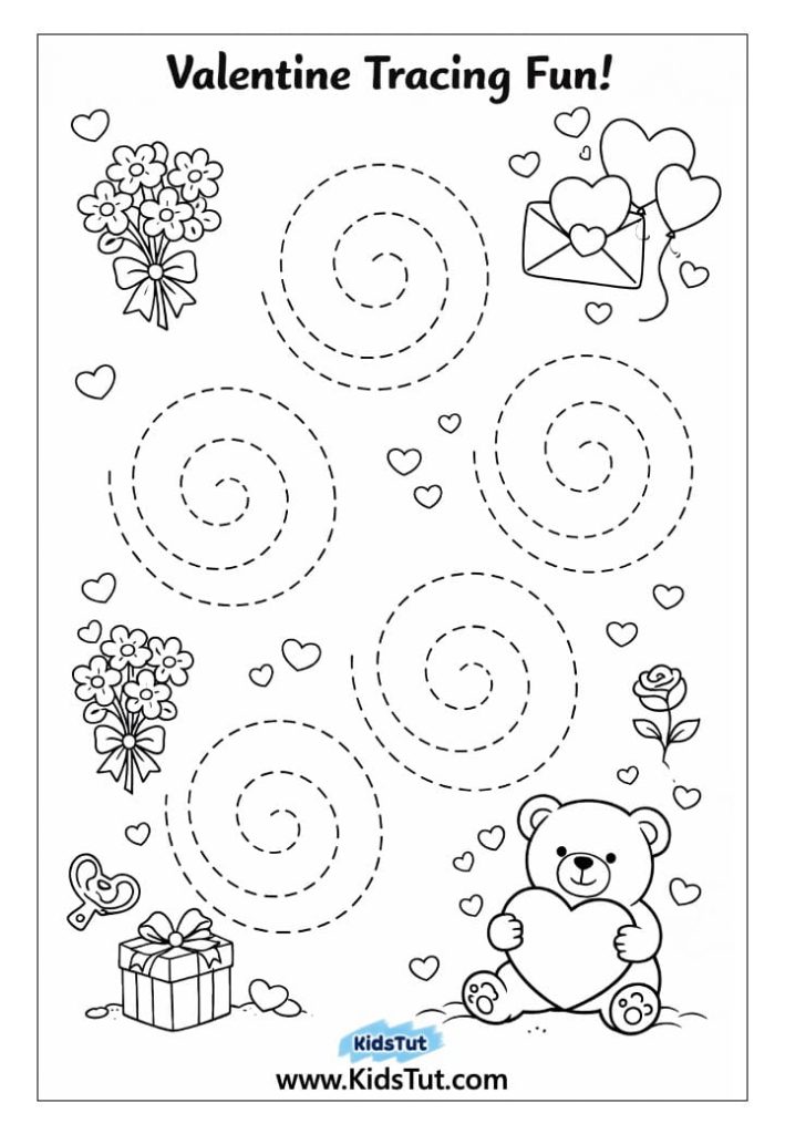 Valentine Tracing Worksheets for Kids to Print